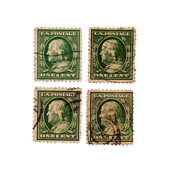 Benjamin Franklin 1 Cent Stamp Green Set of 4 used - Picture 1 of 3
